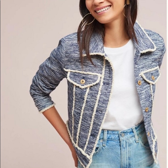 COPY - Anthropologie ETT:TWA Blue Tweed Trucker Jacket LP - Picture 1 of 13